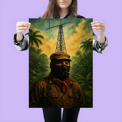 Subcomandante Marcos beneath jungle radio antenna poster 3