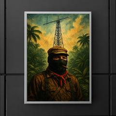 Subcomandante Marcos beneath jungle radio antenna poster 5