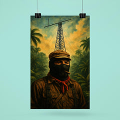 Subcomandante Marcos beneath jungle radio antenna poster 6