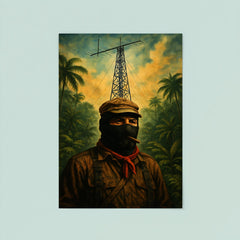 Subcomandante Marcos beneath jungle radio antenna poster 8