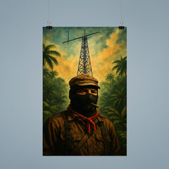 Subcomandante Marcos beneath jungle radio antenna poster 9