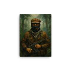 Subcomandante Marcos in jungle mist canvas print on a plain backdrop in size 12"x16".