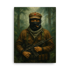Subcomandante Marcos in jungle mist canvas print on a plain backdrop in size 18"x24".
