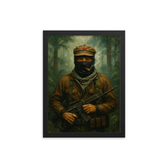 Subcomandante Marcos in jungle mist framed print on a plain backdrop in size 12"x16".