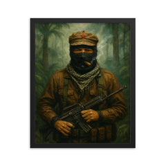 Subcomandante Marcos in jungle mist framed print on a plain backdrop in size 16"x20".