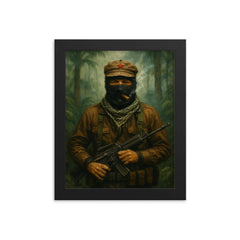 Subcomandante Marcos in jungle mist framed print on a plain backdrop in size 8"x10".