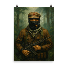 Subcomandante Marcos in jungle mist poster on a plain backdrop in size 8"x10".