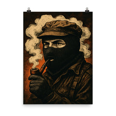 Subcomandante Marcos in pipe smoke and balaclava poster on a plain backdrop in size 8"x10".