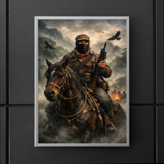 Subcomandante Marcos on horseback in Chiapas mist poster 5