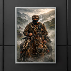 Subcomandante Marcos on horseback in Chiapas mist poster 5