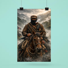 Subcomandante Marcos on horseback in Chiapas mist poster 6