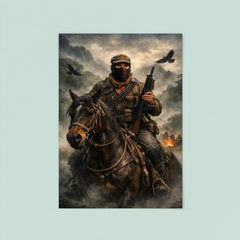 Subcomandante Marcos on horseback in Chiapas mist poster 8