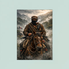 Subcomandante Marcos on horseback in Chiapas mist poster 8