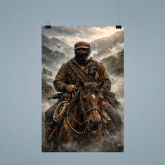 Subcomandante Marcos on horseback in Chiapas mist poster 9