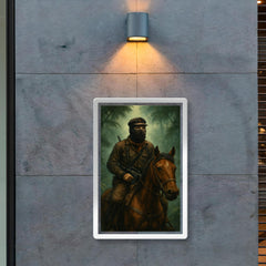 Subcomandante Marcos on horseback in jungle mist poster 2