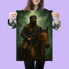 Subcomandante Marcos on horseback in jungle mist poster 3