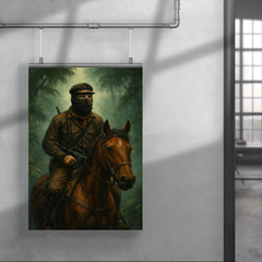 Subcomandante Marcos on horseback in jungle mist poster 4