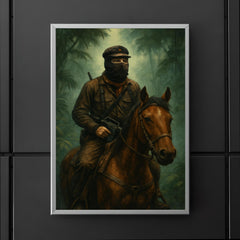 Subcomandante Marcos on horseback in jungle mist poster 5