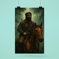 Subcomandante Marcos on horseback in jungle mist poster 6