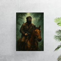 Subcomandante Marcos on horseback in jungle mist poster 7