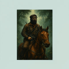 Subcomandante Marcos on horseback in jungle mist poster 8