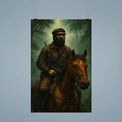 Subcomandante Marcos on horseback in jungle mist poster 9
