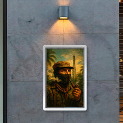 Subcomandante Marcos smoking pipe beneath jungle radio antenna poster 2