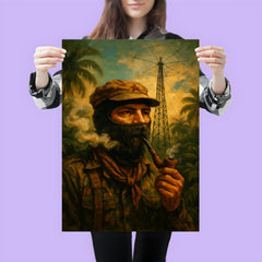 Subcomandante Marcos smoking pipe beneath jungle radio antenna poster 3