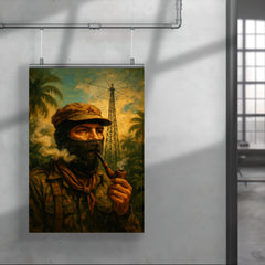 Subcomandante Marcos smoking pipe beneath jungle radio antenna poster 4