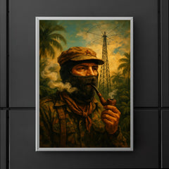Subcomandante Marcos smoking pipe beneath jungle radio antenna poster 5