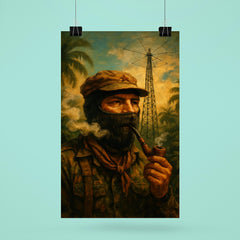 Subcomandante Marcos smoking pipe beneath jungle radio antenna poster 6
