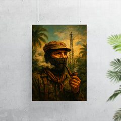 Subcomandante Marcos smoking pipe beneath jungle radio antenna poster 7