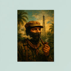 Subcomandante Marcos smoking pipe beneath jungle radio antenna poster 8