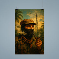 Subcomandante Marcos smoking pipe beneath jungle radio antenna poster 9
