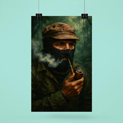 Subcomandante Marcos smoking pipe in jungle mist poster 6
