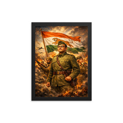 Subhas Chandra Bose in Azad Hind command framed print on a plain backdrop in size 12"x16".