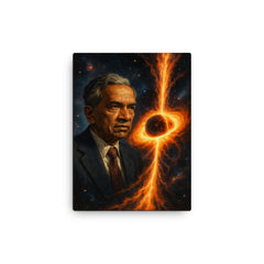 Subrahmanyan Chandrasekhar and collapsing stars canvas print on a plain backdrop in size 12"x16".