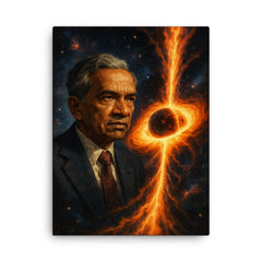 Subrahmanyan Chandrasekhar and collapsing stars canvas print on a plain backdrop in size 18"x24".