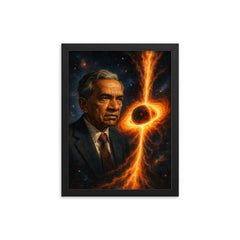 Subrahmanyan Chandrasekhar and collapsing stars framed print on a plain backdrop in size 12"x16".