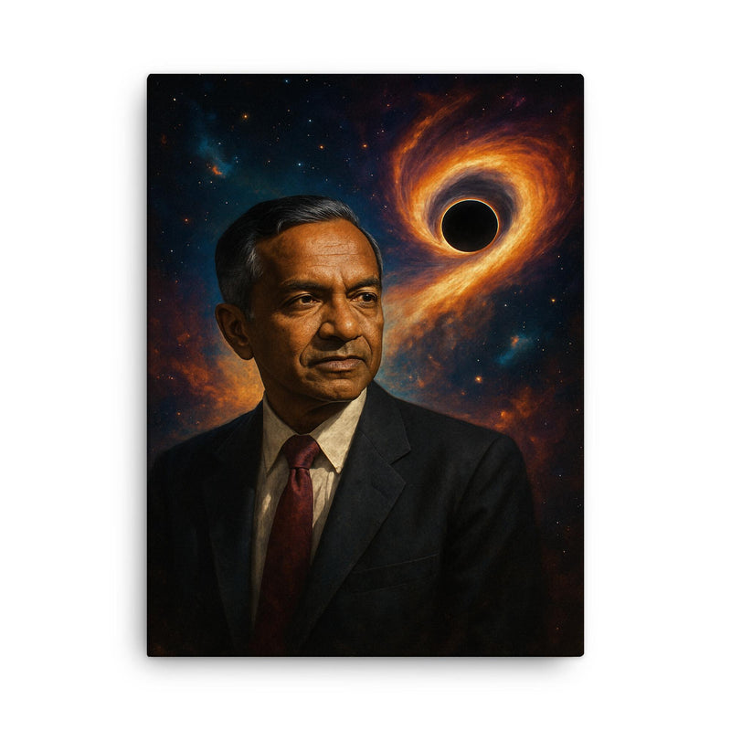 Subrahmanyan Chandrasekhar and the collapse limit canvas print on a plain backdrop in size 18