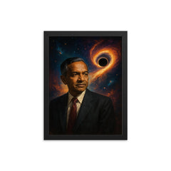 Subrahmanyan Chandrasekhar and the collapse limit framed print on a plain backdrop in size 12"x16".