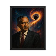 Subrahmanyan Chandrasekhar and the collapse limit framed print on a plain backdrop in size 16"x20".