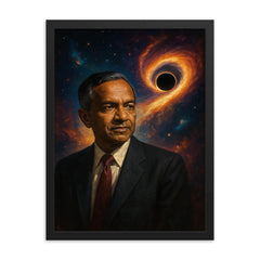 Subrahmanyan Chandrasekhar and the collapse limit framed print on a plain backdrop in size 18"x24".