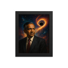 Subrahmanyan Chandrasekhar and the collapse limit framed print on a plain backdrop in size 8"x10".