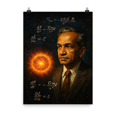 Subrahmanyan Chandrasekhar under stellar equations poster on a plain backdrop in size 8"x10".