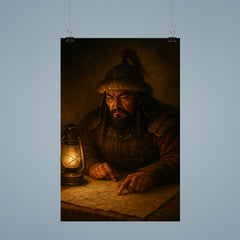 Subutai studying campaign routes under lamplight poster 9