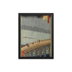 Sudden Shower over Shin-Ohashi Bridge  Hiroshige 1857 framed print on a plain backdrop in size 12"x16".