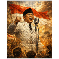 Sukarno proclaiming Indonesian independence at microphone jigsaw puzzle