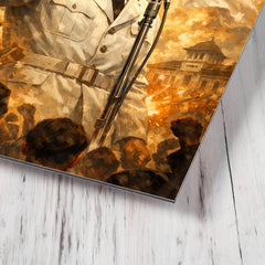 Sukarno proclaiming Indonesian independence at microphone metal print mockup