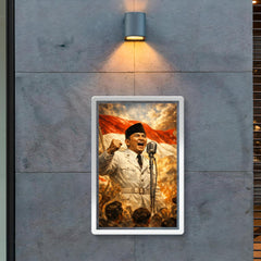 Sukarno proclaiming Indonesian independence at microphone poster 2